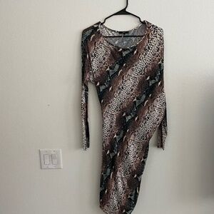 Tart Dress Women's MD Green Brown Snakeskin Print Midi Bodycon Clubwear Party